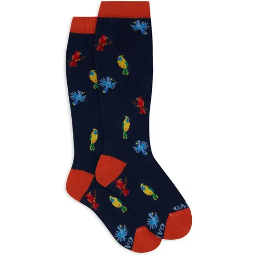 Lange blaue Baumwollsocken für Kinder mit Specht-Motiv - Gallo - Modalova