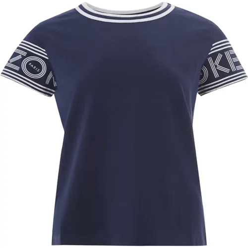 Blaues Baumwoll-T-Shirt mit Kontrastlogo , Herren, Größe: 2XS - Kenzo - Modalova