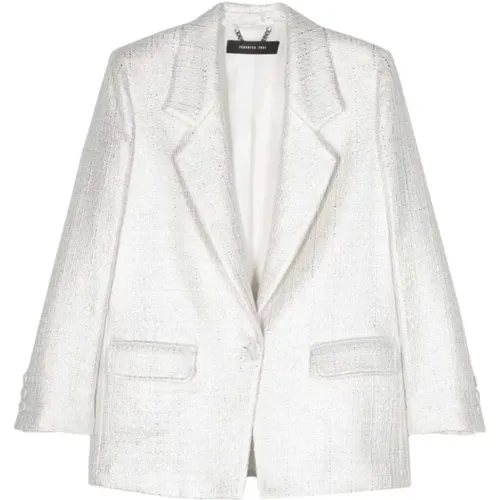 Silver Cotton Laminate One-Button Blazer , female, Sizes: S - Federica Tosi - Modalova