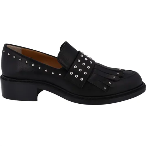 Women slipon loafers shoes in leather with fringe and silver studs , female, Sizes: 3 UK - Barbara Bui - Modalova