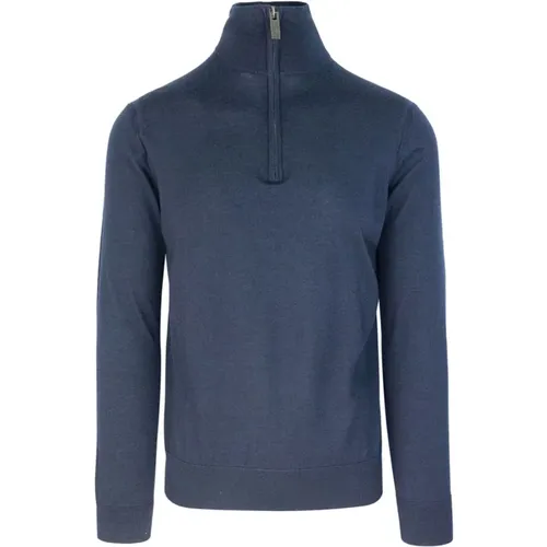 Turtlenecks, male, , Size: M Wool Slim Fit Half-Zip Sweater - Paolo Pecora - Modalova