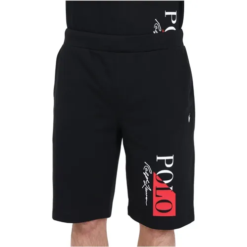 Schwarze Shorts mit roten und weißen Logo-Schnürsenkeln - Ralph Lauren - Modalova