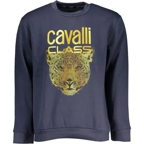 Printed Crew Neck Fleece Sweatshirt , male, Sizes: 2XL, L, S, XL, M - Cavalli Class - Modalova