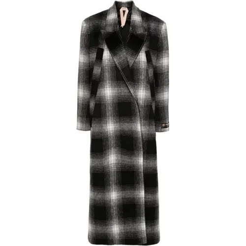 Single-Breasted Coats, female, , Size: S Plaid Check Long Coat - N21 - Modalova