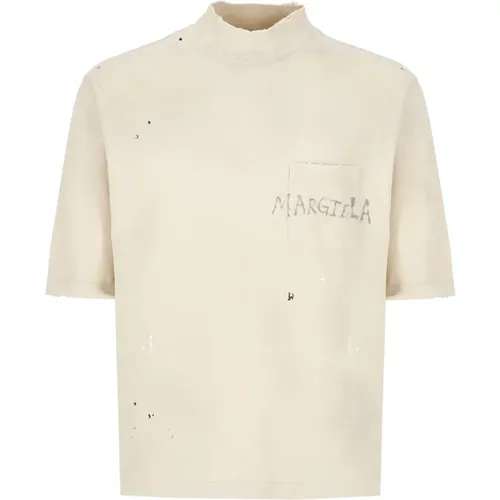 Ivory Baumwoll-T-Shirt mit Logo , Herren, Größe: M - Maison Margiela - Modalova