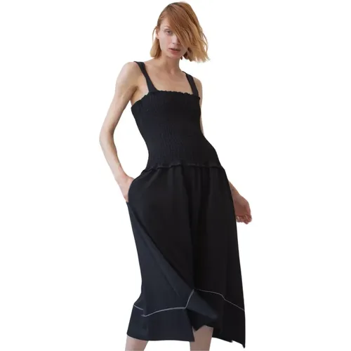 Schwarzes Shirred Midi Kleid mit Quadratischem Ausschnitt - Proenza Schouler - Modalova