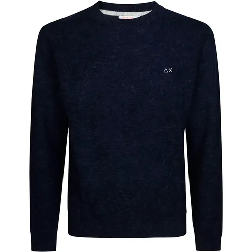 Alpaka Solid Runder Pullover , Herren, Größe: L - Sun68 - Modalova