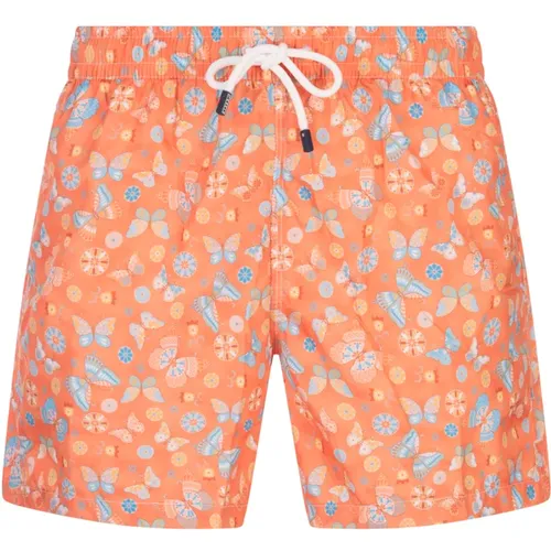 Beachwear, male, , Size: L Butterfly Print Swim Shorts - Fedeli - Modalova