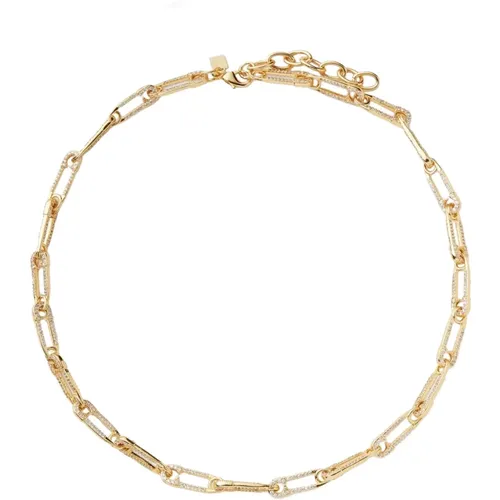 Gold-Plated Locked Necklace with Cubic Zirconia , female, Sizes: ONE SIZE - Crystal Haze - Modalova