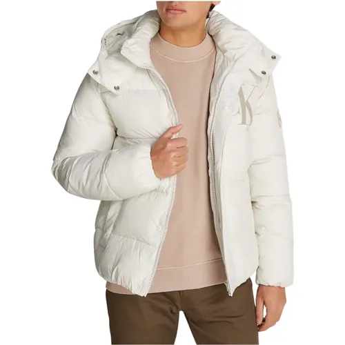 Winter Jackets, male, , Size: XL Essential Ivory Coats with Hood - Calvin Klein - Modalova