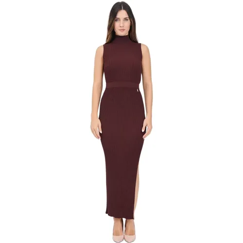 Bordeaux Geripptes Midi-Kleid mit Charms , Damen, Größe: XL - Elisabetta Franchi - Modalova