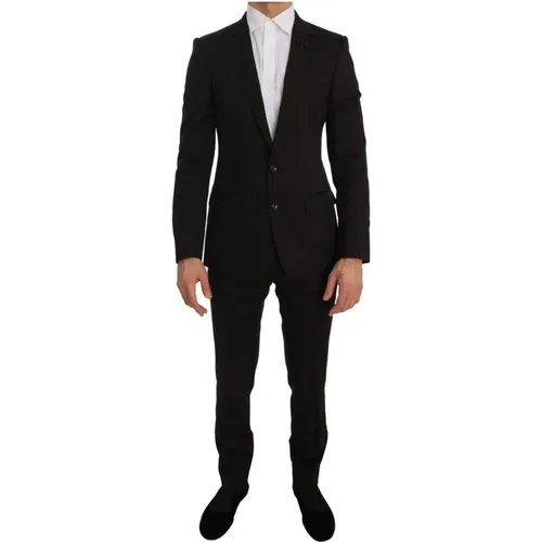 Single Breasted Suits, male, , Size: S Jacquard Slim Fit Suit - Martini Model - Dolce & Gabbana - Modalova