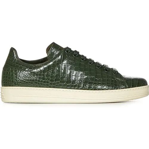 Crocodile Print Leather Sneakers , male, Sizes: 8 UK - Tom Ford - Modalova
