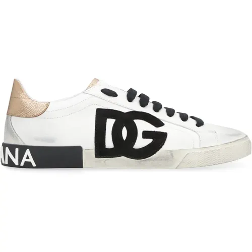 Metallic Leder Sneakers mit Logo Patch , Herren, Größe: 40 EU - Dolce & Gabbana - Modalova