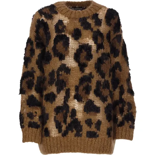 Animalier-Muster Brauner Wollpullover - Junya Watanabe - Modalova