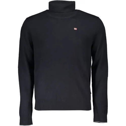 Schwarzer Pullover mit Langen Ärmeln Besticktes Logo , Herren, Größe: 2XL - Napapijri - Modalova