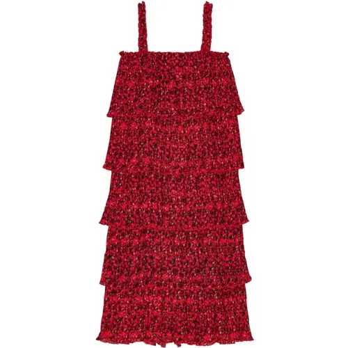 Midi-Kleid mit Volants , Damen, Größe: 2XS - Ganni - Modalova