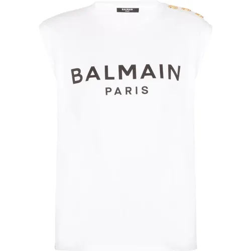 Cotton T-shirt with logo print , female, Sizes: M, S, L, XS - Balmain - Modalova