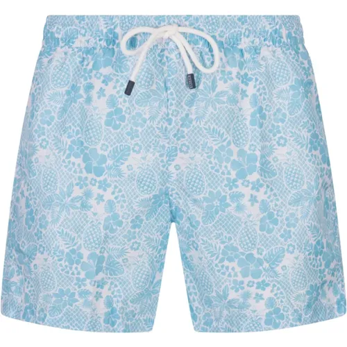 Blue Tropical Swim Shorts , male, Sizes: XL, 2XL - Fedeli - Modalova