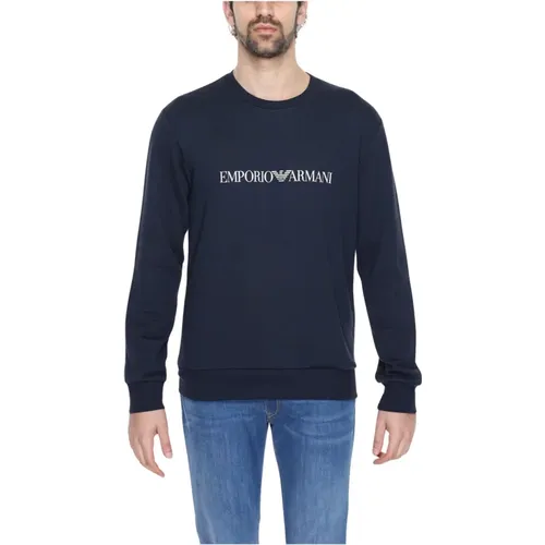 Sweatshirts, male, , Size: XL Printed Round Neck Sweatshirt with Long Sleeves - Emporio Armani - Modalova