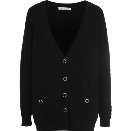 Cardigans, female, , Size: XS Cable-knit Wool Cardigan - Alessandra Rich - Modalova