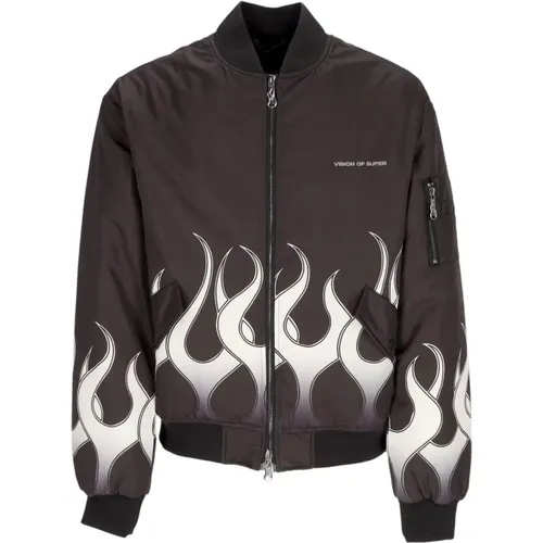 Bomber Jackets, male, , Size: M Flames Bomber Jacket /White - Vision OF Super - Modalova