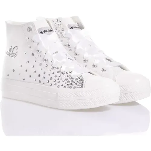 Handgefertigte Weiße Sneakers mit Swarovski-Kristallen , Damen, Größe: 37 EU - Mimanera - Modalova