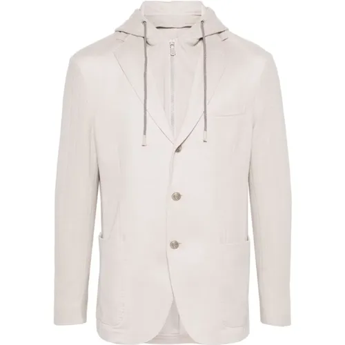 Cotton jacket with detachable hood , male, Sizes: L, 4XL, XL, 2XL, 3XL - Eleventy - Modalova