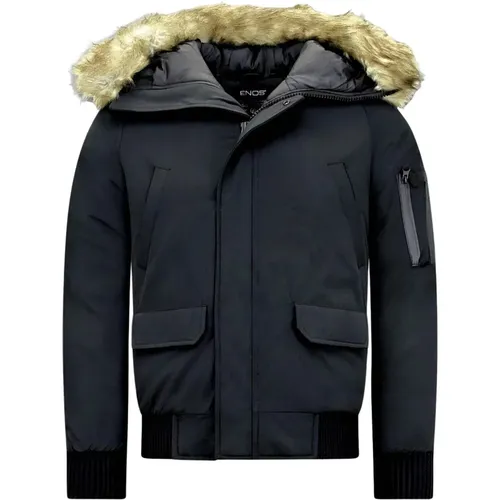 Kurze Herren Winterjacke - Kunstpelzkragen , Herren, Größe: L - Enos - Modalova