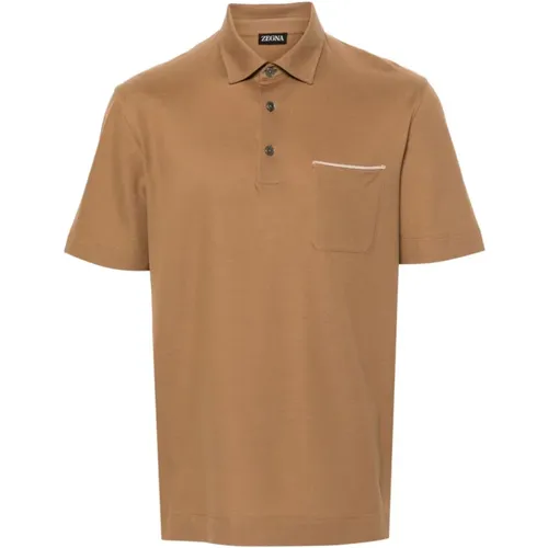 Klassisches Baumwoll-Poloshirt,Polo Shirts,Baumwoll Polo Shirt mit 3 Knöpfen - Ermenegildo Zegna - Modalova