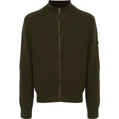 Cardigans, male, , Size: S Khaki Ribbed Knit Moorland Cardigan - A.p.c. - Modalova