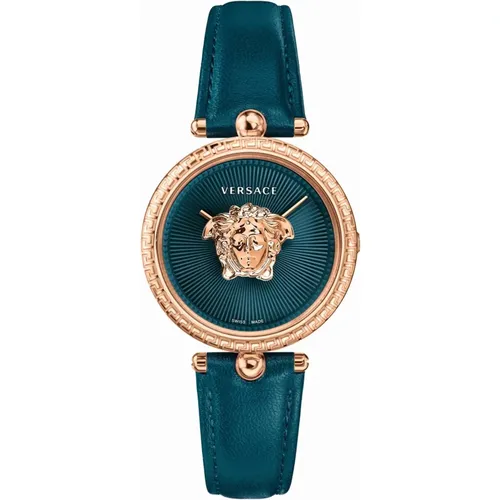 Palazzo Green Leather Watch , female, Sizes: ONE SIZE - Versace - Modalova