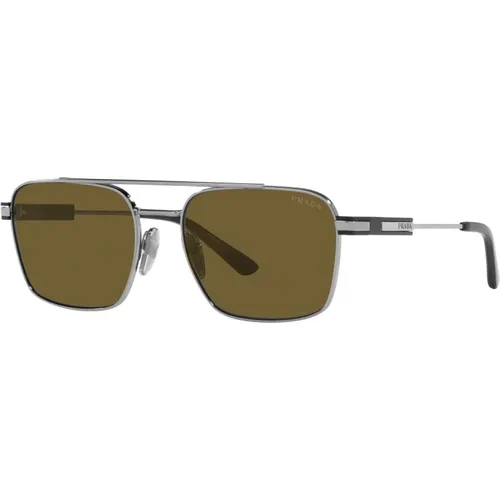 Gunmetal/Dark Brown Sunglasses , unisex, Sizes: 56 MM - Prada - Modalova
