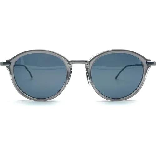 Sunglasses, male, , Size: ONE SIZE Crystal Grey Round Sunglasses - Thom Browne - Modalova