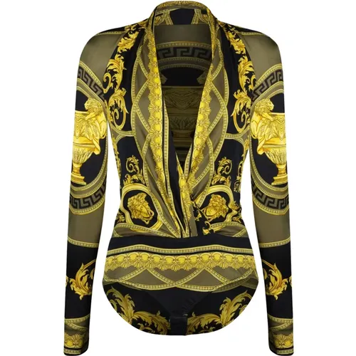 Body, female, , Size: 2XS Barocco Print V-Neck Long Sleeve Top - Versace - Modalova