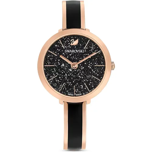 Watches, female, , Size: ONE SIZE Elegant Black and Rose Gold Watch - Swarovski - Modalova