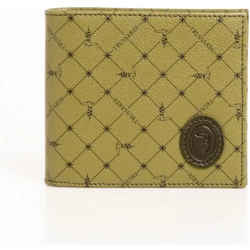 Wallets & Cardholders, male, , Size: ONE SIZE Monogram Leather Wallet with 70s Print - Trussardi - Modalova