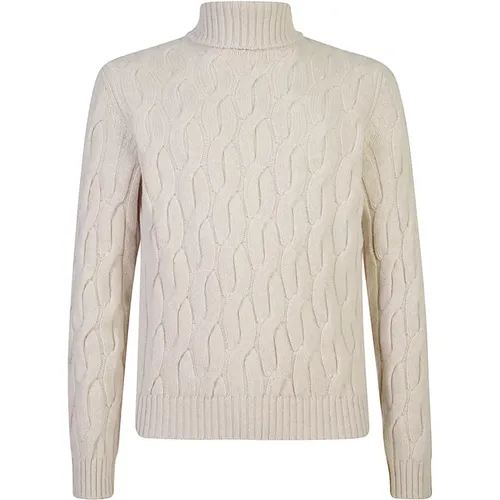 Turtlenecks, male, , Size: L Cream Cable Knit High Neck Sweater - Zanone - Modalova