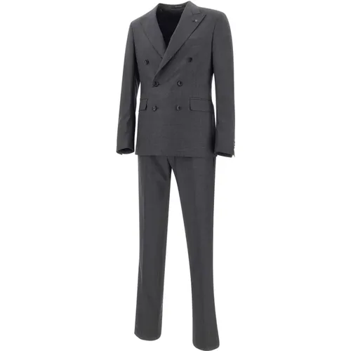 Double Breasted Suits, male, , Size: L Grey Wool Two-Piece Suit - Tagliatore - Modalova