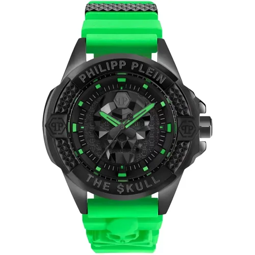 Watches, male, , Size: ONE SIZE Skull Watch with Green Strap - Philipp Plein - Modalova