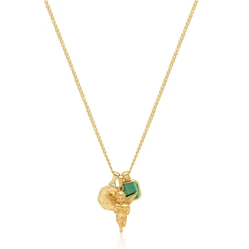 Gold Talisman Necklace with Angel and Malachite , male, Sizes: ONE SIZE - Nialaya - Modalova