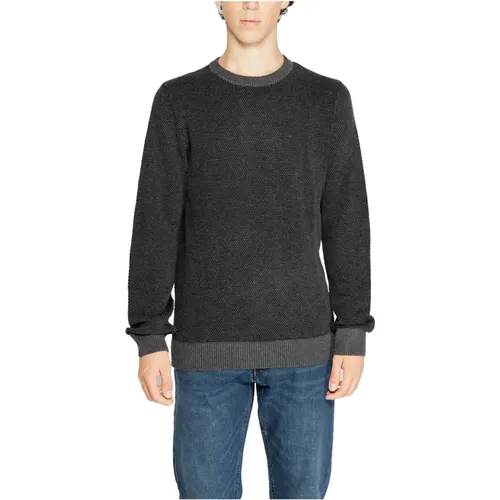 Grauer Strick Rundhals Pullover , Herren, Größe: M - jack & jones - Modalova