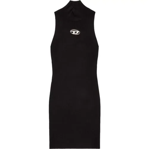 Geripptes Kleid mit ovalem Logo , Damen, Größe: M - Diesel - Modalova