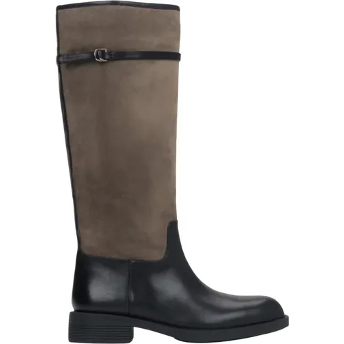 High Boots, female, , Size: 6 US Beige and Black Knee-High Boots - Estro - Modalova