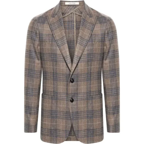 Blazers, male, , Size: M Checkered Wool Cashmere Blazer - Tagliatore - Modalova