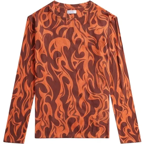 Flame Print Crew Neck Long Sleeve , female, Sizes: M - ERL - Modalova