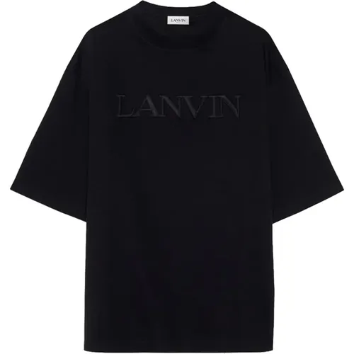 Schwarzes besticktes Baumwoll-T-Shirt für Männer , Herren, Größe: L - Lanvin - Modalova