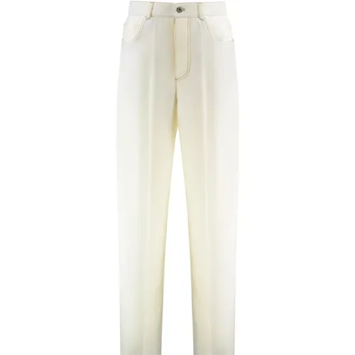 Slim-fit Trousers, female, , Size: 2XS Wide-leg Wool Trousers with Contrast Stitching - Bottega Veneta - Modalova