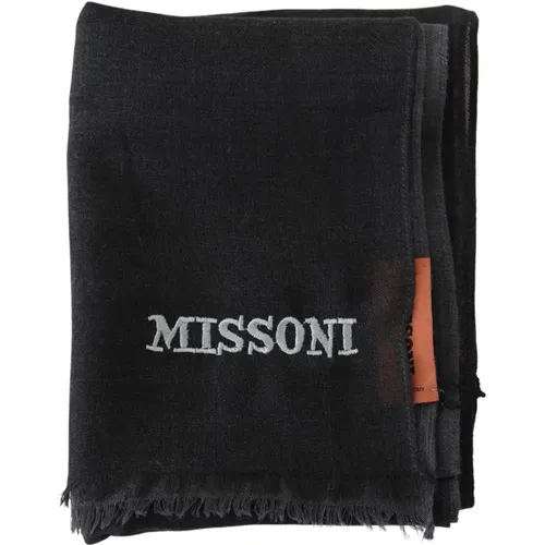 Winter Scarves, unisex, , Size: ONE SIZE Elegant Wool Scarf with Embroidered Logo - Missoni - Modalova