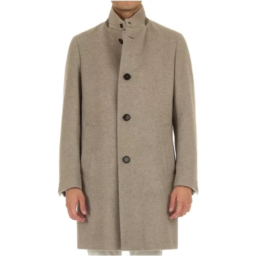 Single-Breasted Coats, male, , Size: M Cashmere Beaver Coat Stand-Up Collar - Ermenegildo Zegna - Modalova